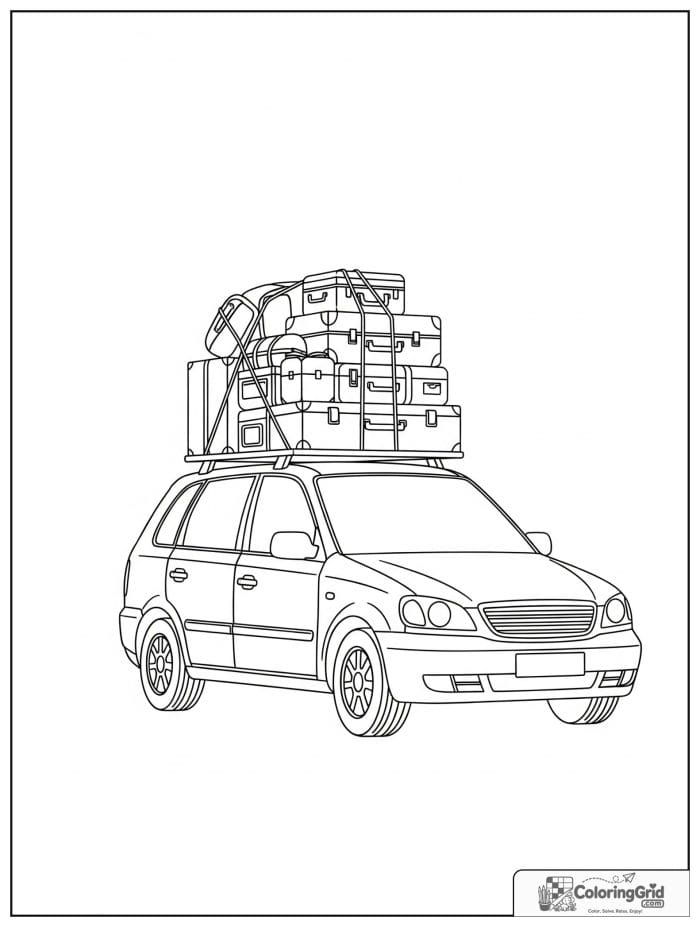 Road trip car with luggage in black and white