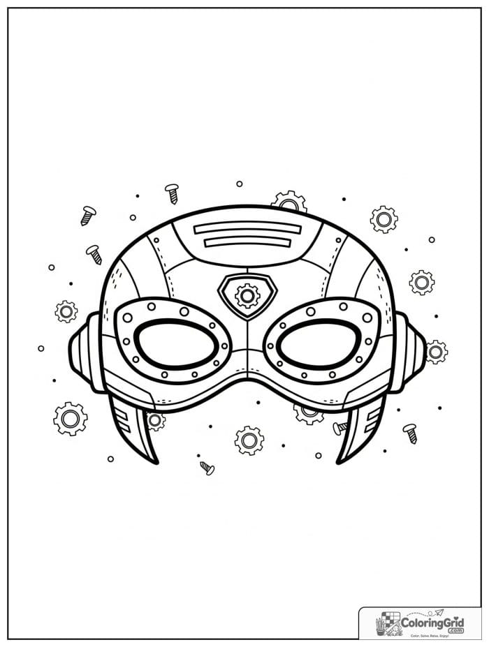 Cute robot-style superhero mask with small gear details.