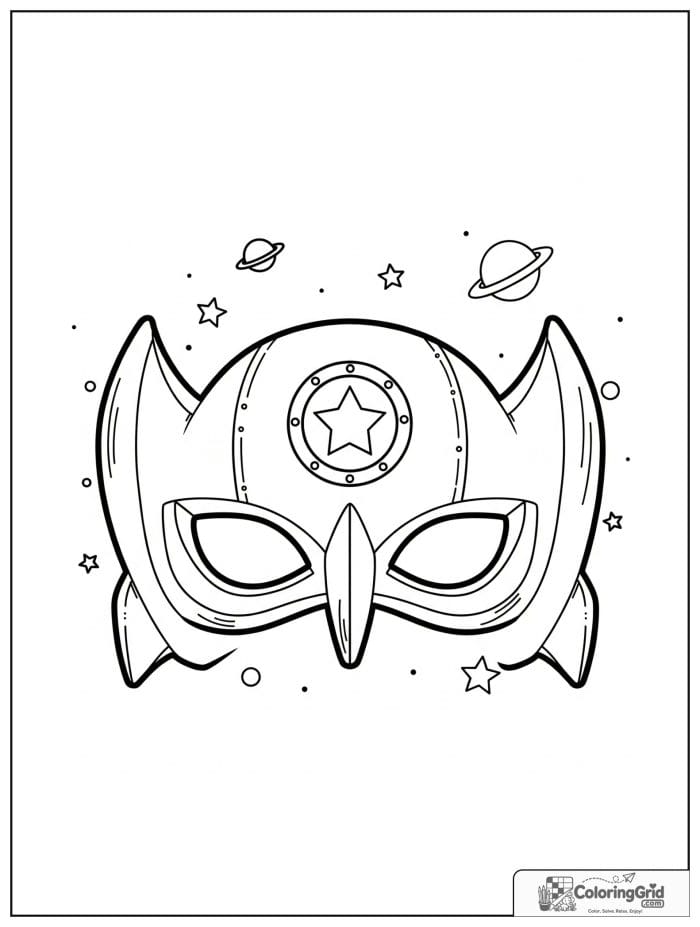Cute space-themed superhero mask with rocket and star details.