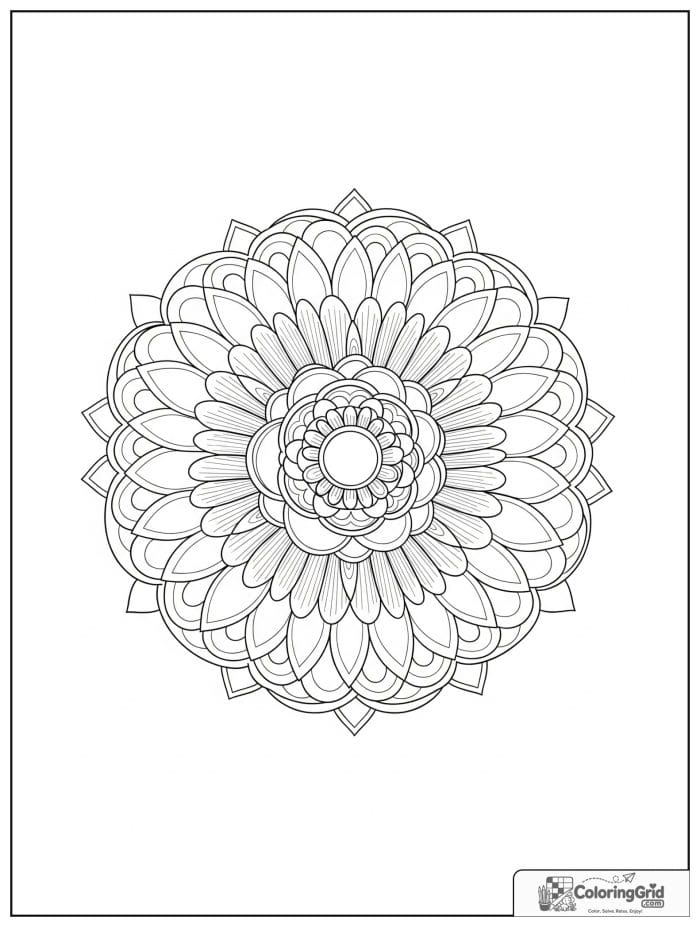 Mandala coloring page featuring a rosette petal wheel.