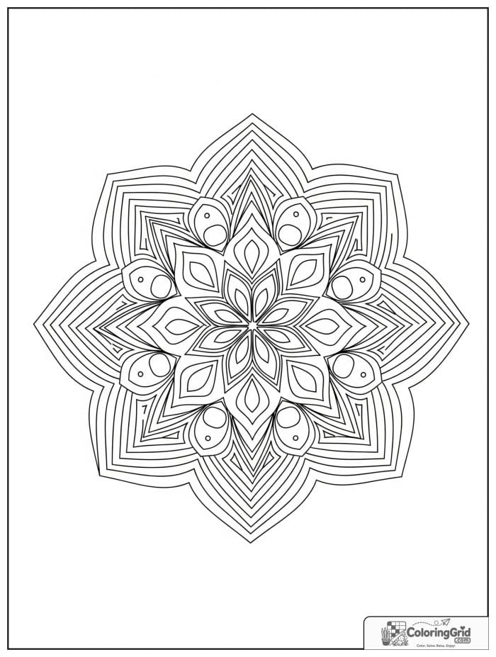 Easy mandala coloring page featuring rounded geometric shapes.