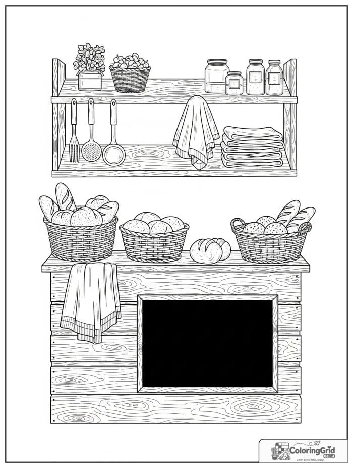 Rustic bakery counter for Bread Coloring Pages