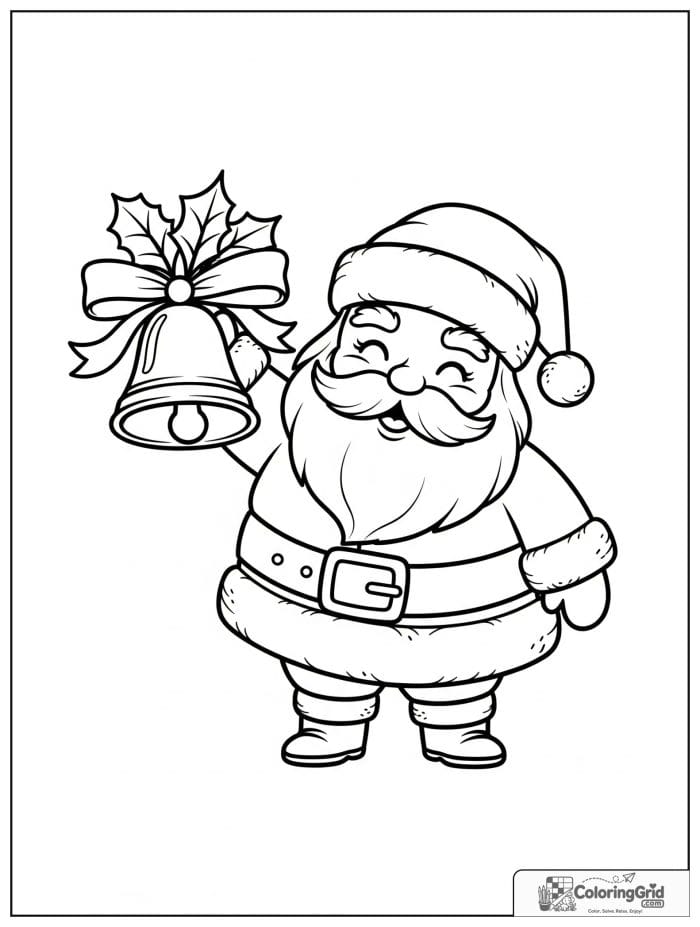 Santa Claus holding a large jingle bell.
