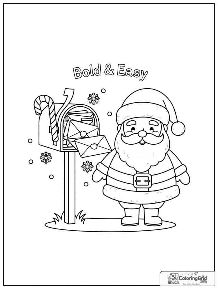 Santa Claus beside a mailbox full of holiday letters.