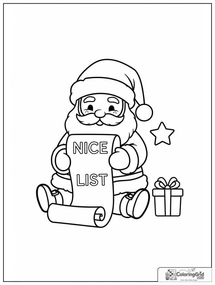 Santa Claus reading his nice list scroll.