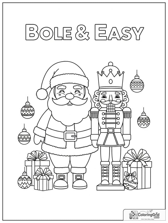 Santa Claus standing beside a classic nutcracker.
