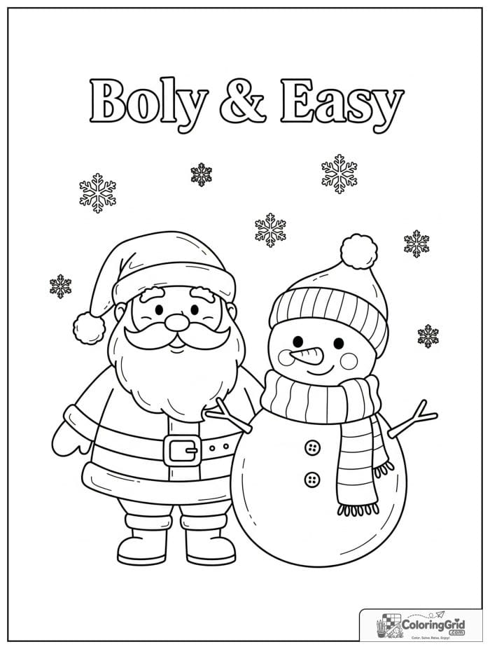 Santa Claus standing next to a happy snowman.