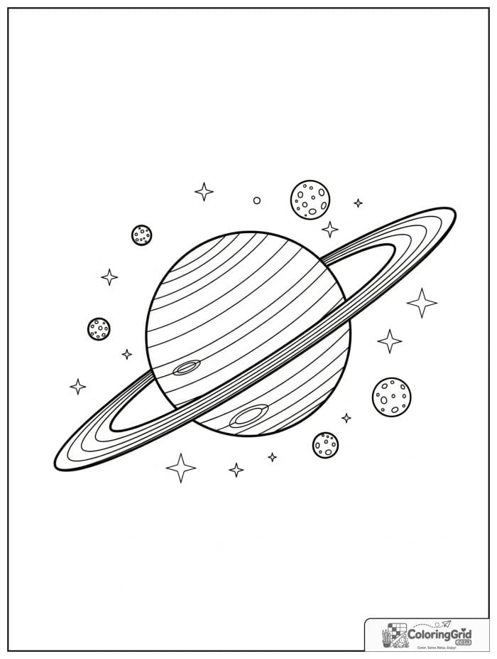 Saturn with large rings and stars around it.