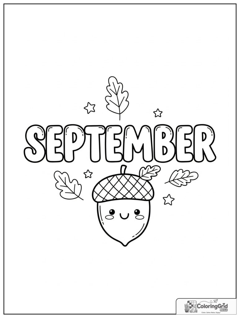 Cute September acorn with small leaf decorations.