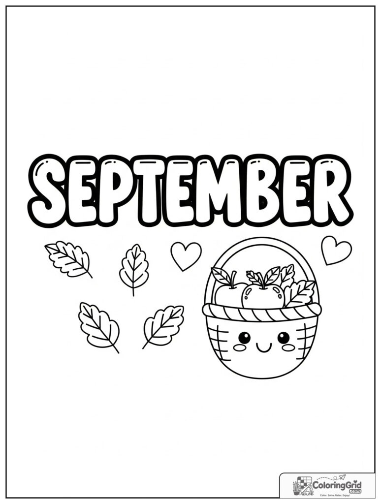 Cute September apple basket with small leaf decorations.