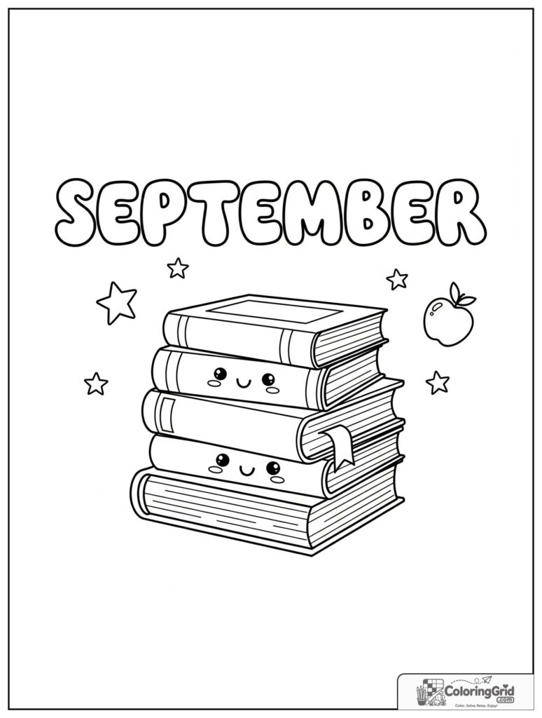 Cute September school books with small apple decorations.