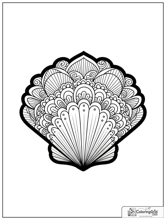 Relaxing shell scallop mandala with tide-inspired bands.