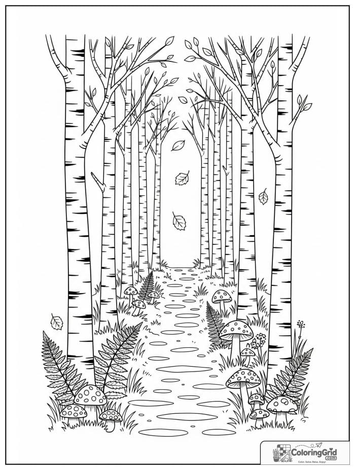 Simple and cozy birch trees along a forest path.