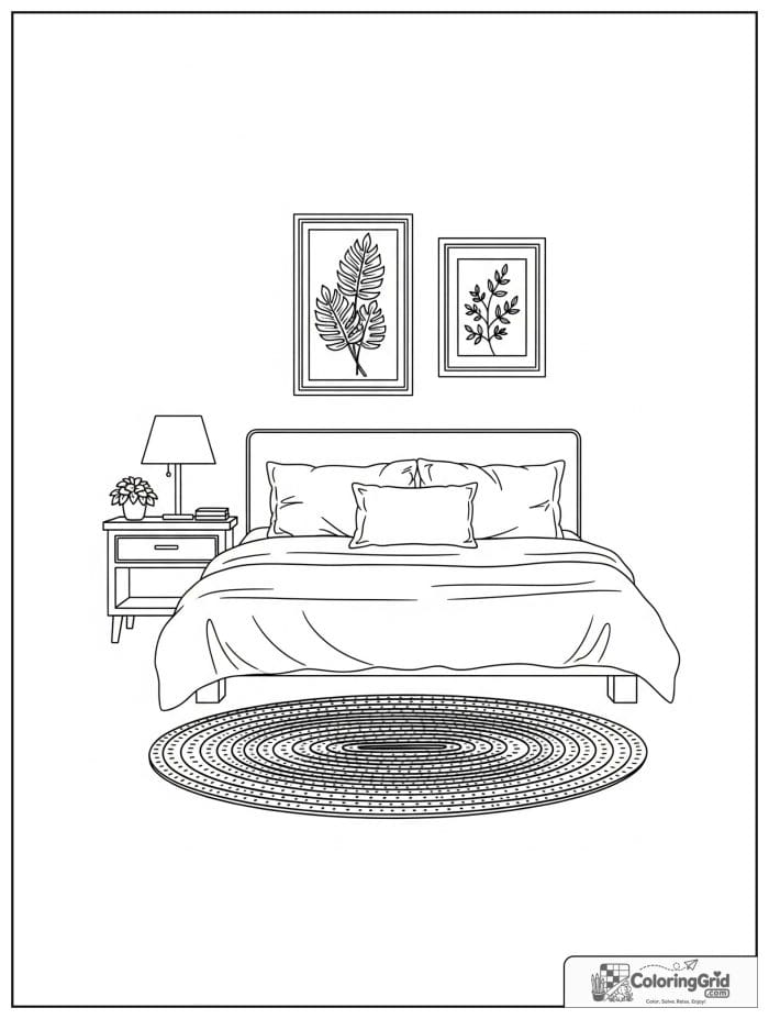Simple and cozy adult bedroom with a low bed and woven rug.
