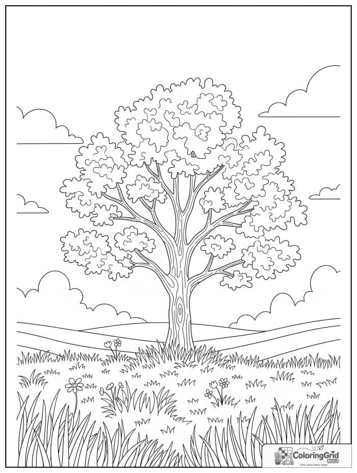 Simple and cozy oak tree in a meadow.