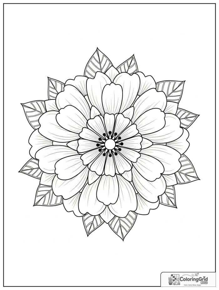 Easy mandala coloring page featuring a simple floral petal design.