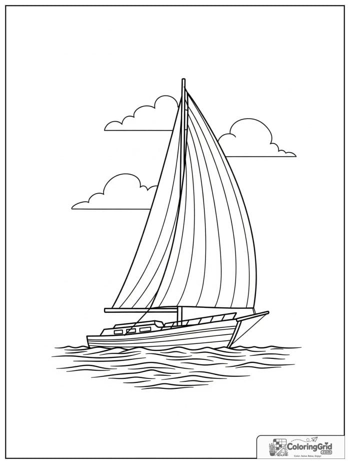 Boat coloring page featuring a simple sailboat on calm water.