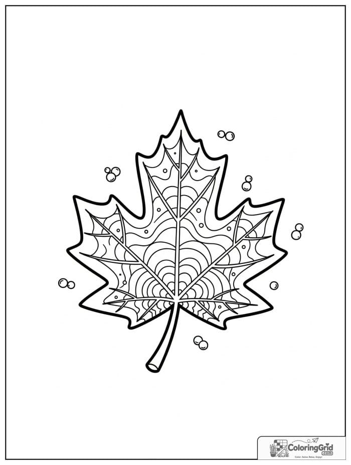 Autumn Leaves Coloring Pages showing a single big patterned maple leaf.