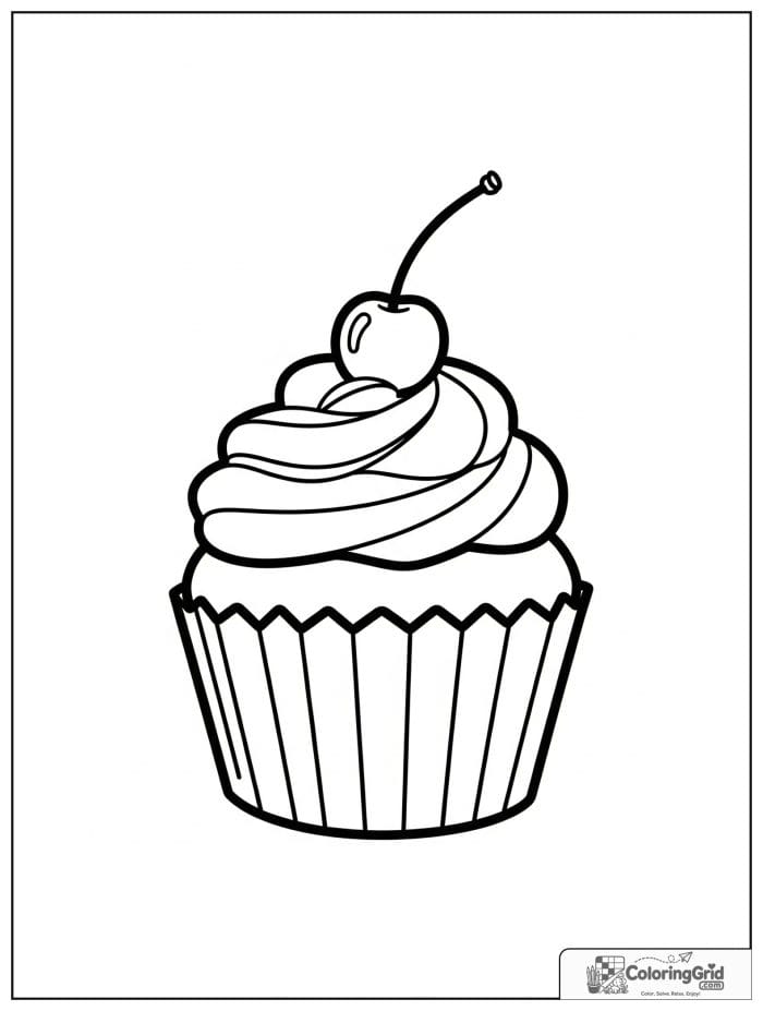 Cupcake with cherry for Cupcake Coloring Pages