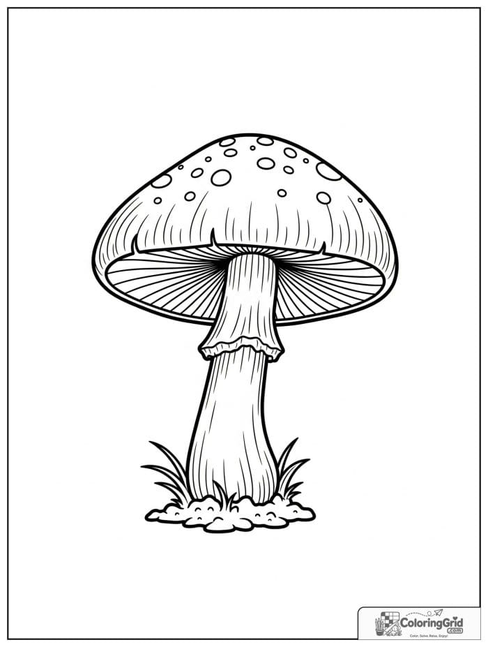 Single toadstool mushroom in black and white line art