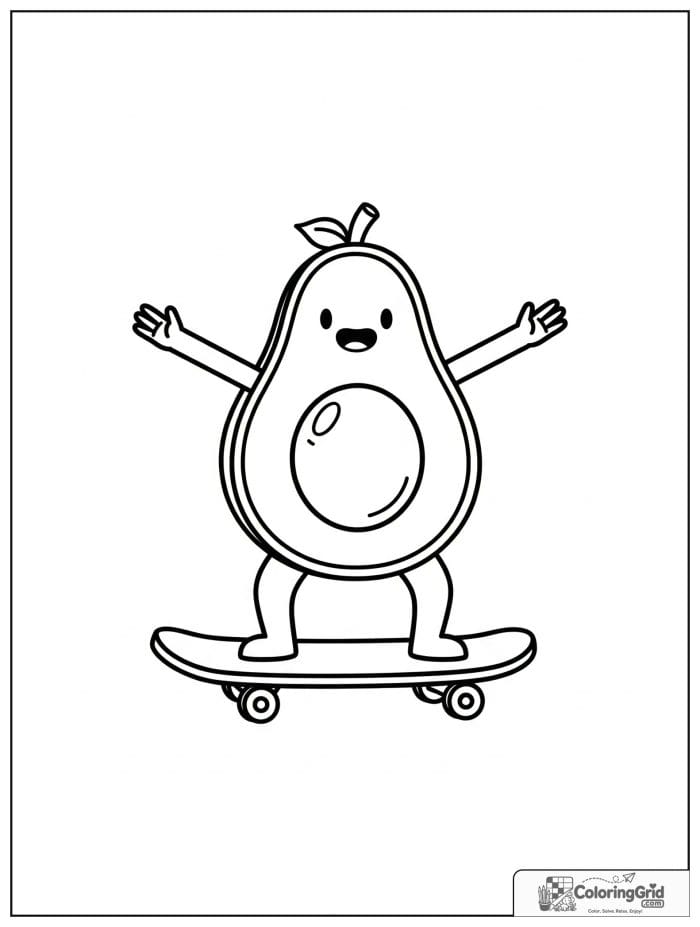 Skateboarding avocado for avocado coloring pages