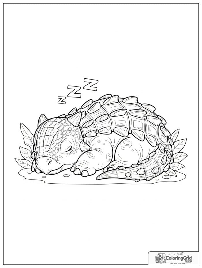 Ankylosaurus coloring page featuring a sleeping baby ankylosaurus.