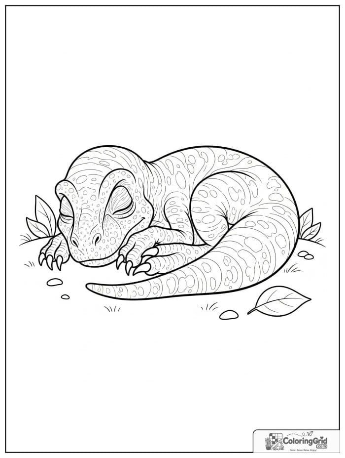Velociraptor coloring page featuring a sleeping baby velociraptor.