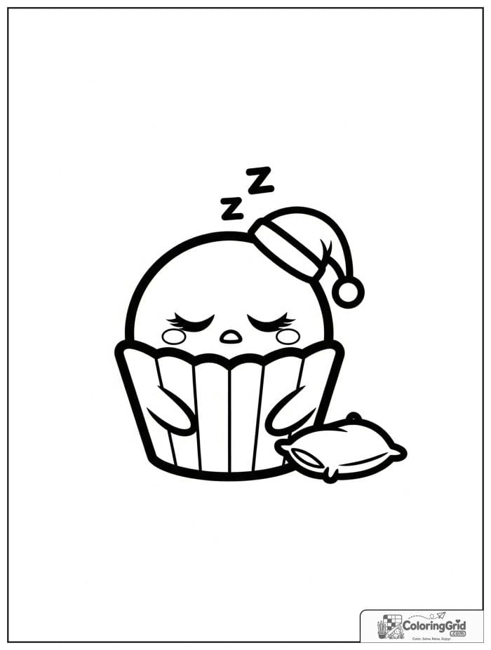 Sleepy cupcake character for Cupcake Coloring Pages