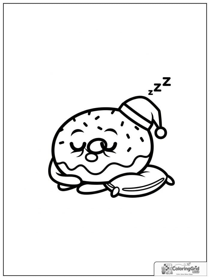 Sleepy donut character for Donut Coloring Pages