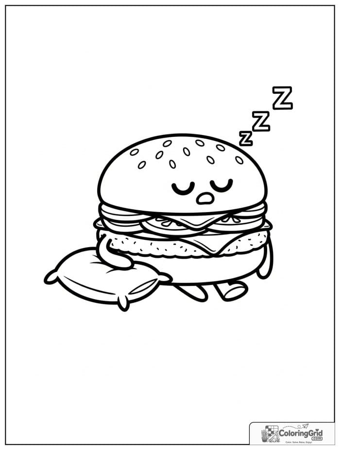 Sleepy hamburger character for Hamburger Coloring Pages