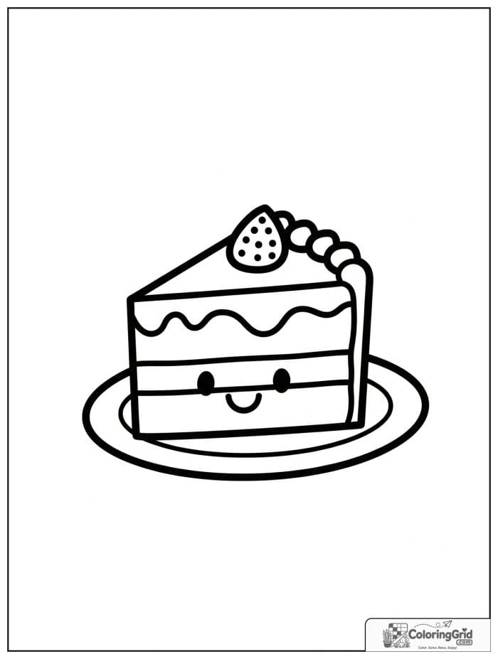 Slice of cake on a plate for Cake Coloring Pages