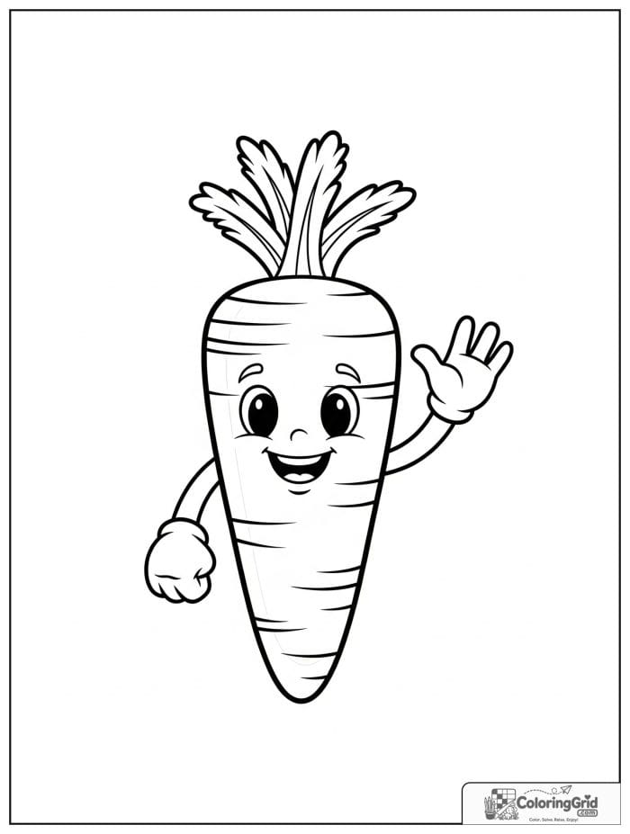Smiling carrot character waving in black and white