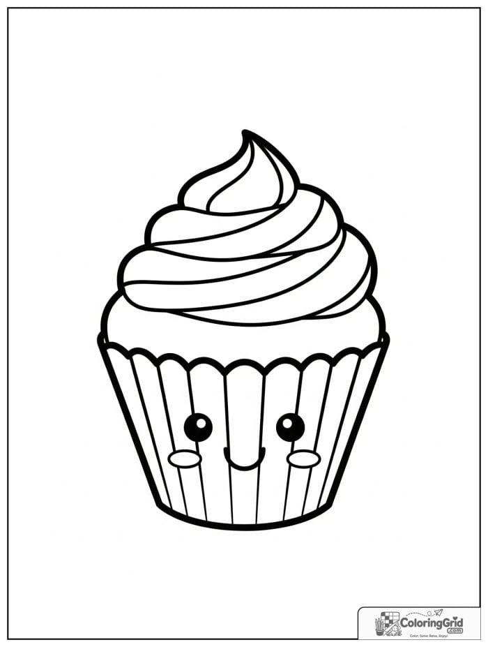 Smiling classic cupcake for Cupcake Coloring Pages