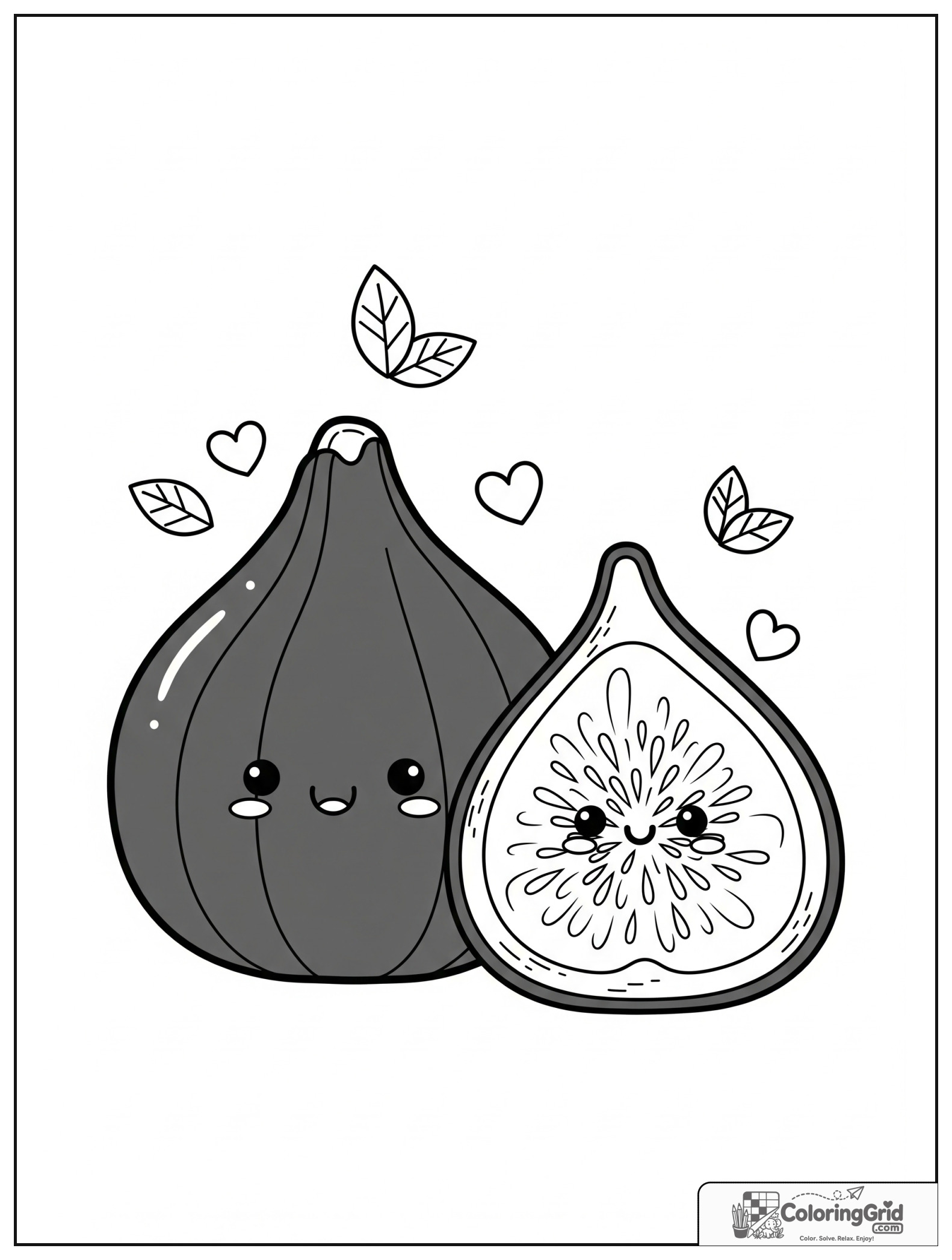 Cute fig with a slice and small heart decorations.