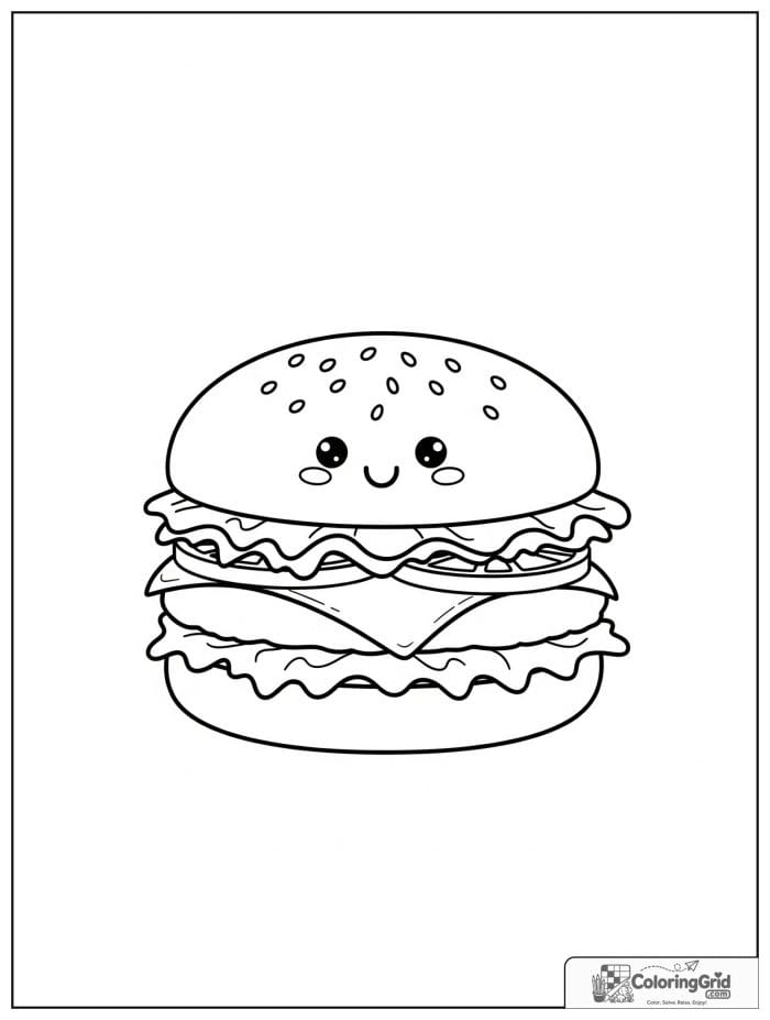 Smiling hamburger for Hamburger Coloring Pages