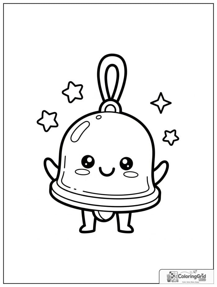 Smiling handbell character with stars and sparkles.