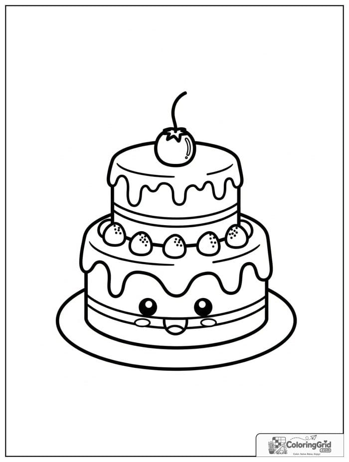 Smiling layer cake for Cake Coloring Pages