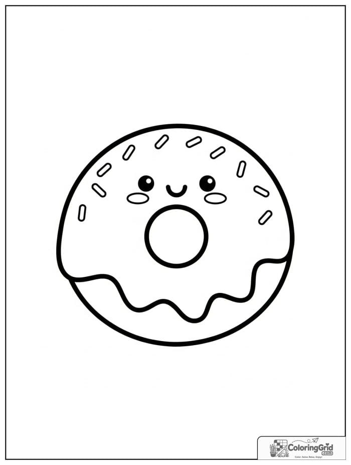 Smiling round donut for Donut Coloring Pages