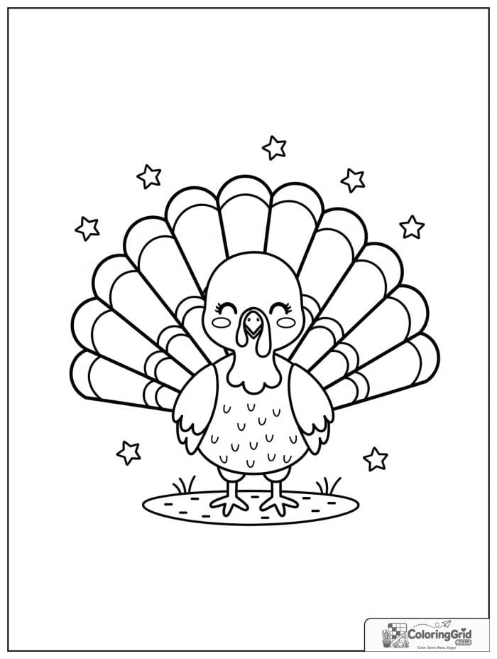 Smiling turkey standing proudly with fan feathers.