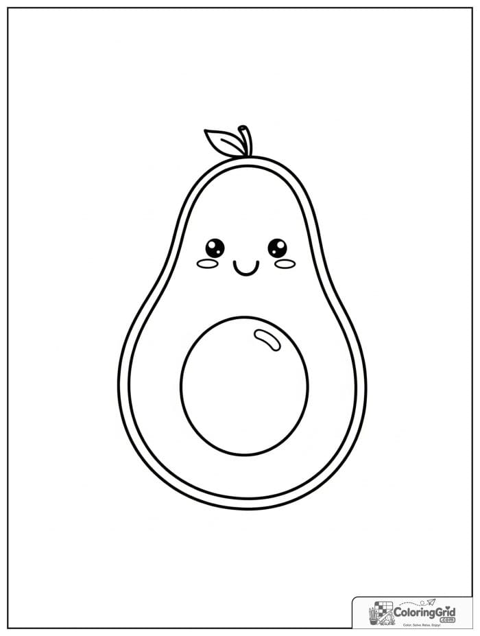 Smiling whole avocado for avocado coloring pages