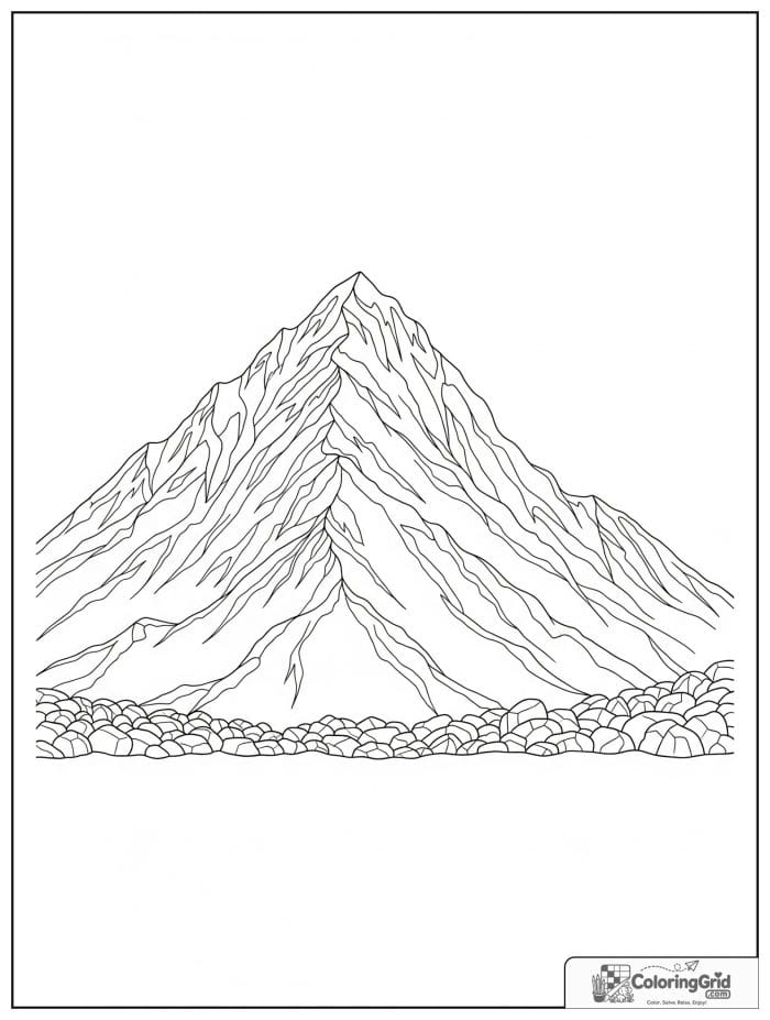 Snowcapped mountain black and white line drawing