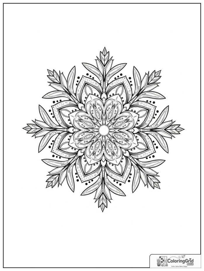 Mandala coloring page featuring a snowflake inspired design.