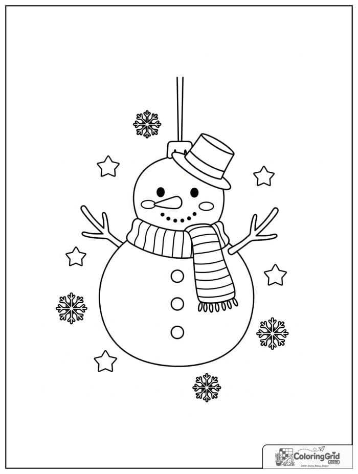 Snowman Christmas ornament with scarf and top hat.