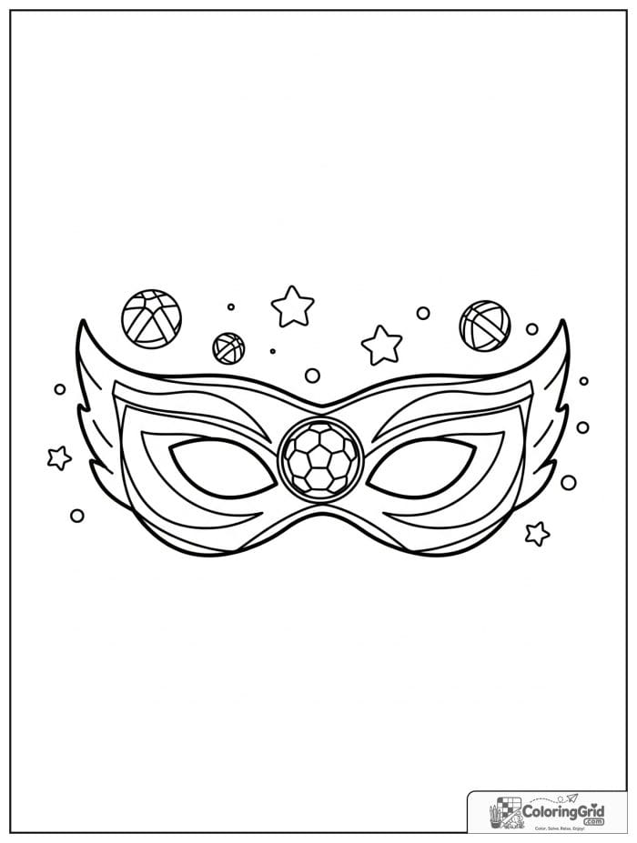 Cute sports superhero mask with soccer ball details.