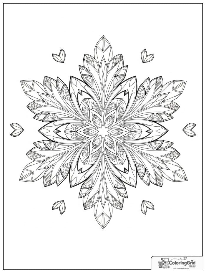 Easy mandala coloring page featuring a soft snowflake design.