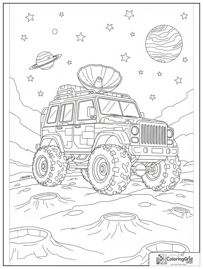 Space truck driving across the moon.