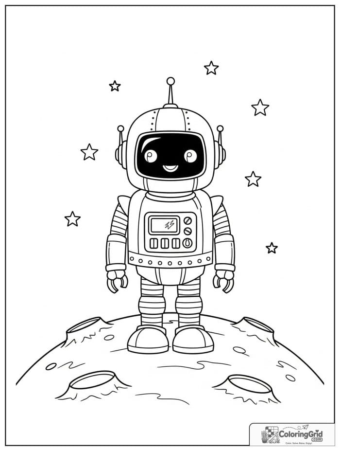 Space robot standing on the moon surface.