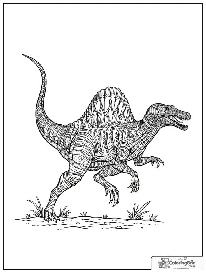 Spinosaurus in a running pose with motion lines.