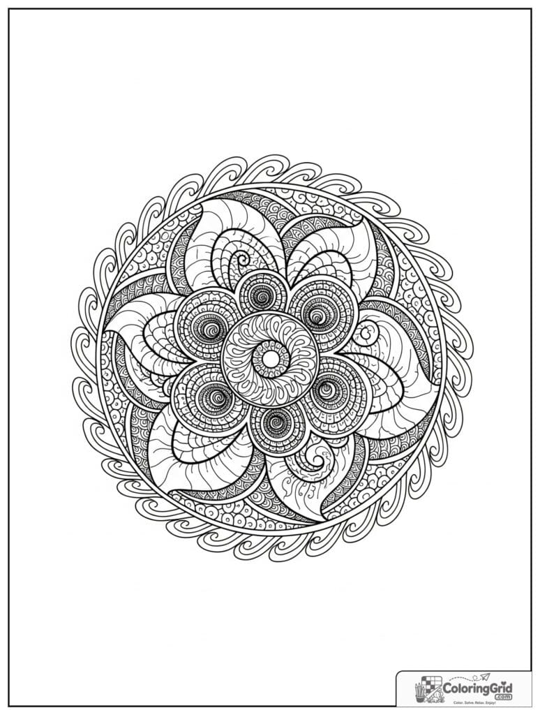Golden ratio spiral mandala with sacred geometry and zentangle scales