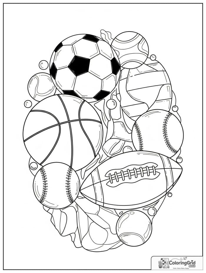 Group of different sports balls together.